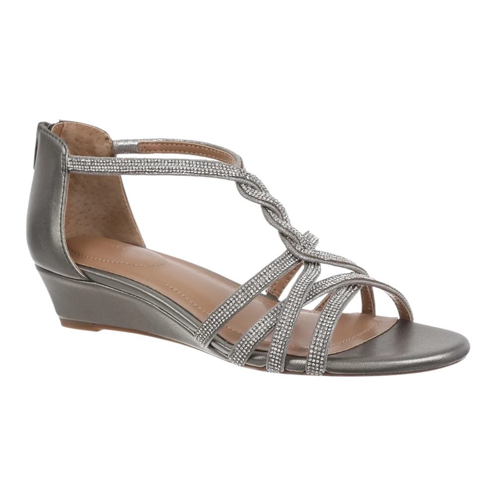 Style & Co Women's Geminiii Full Zip Wedge Heel Sandals Pewter Size 7 1/2